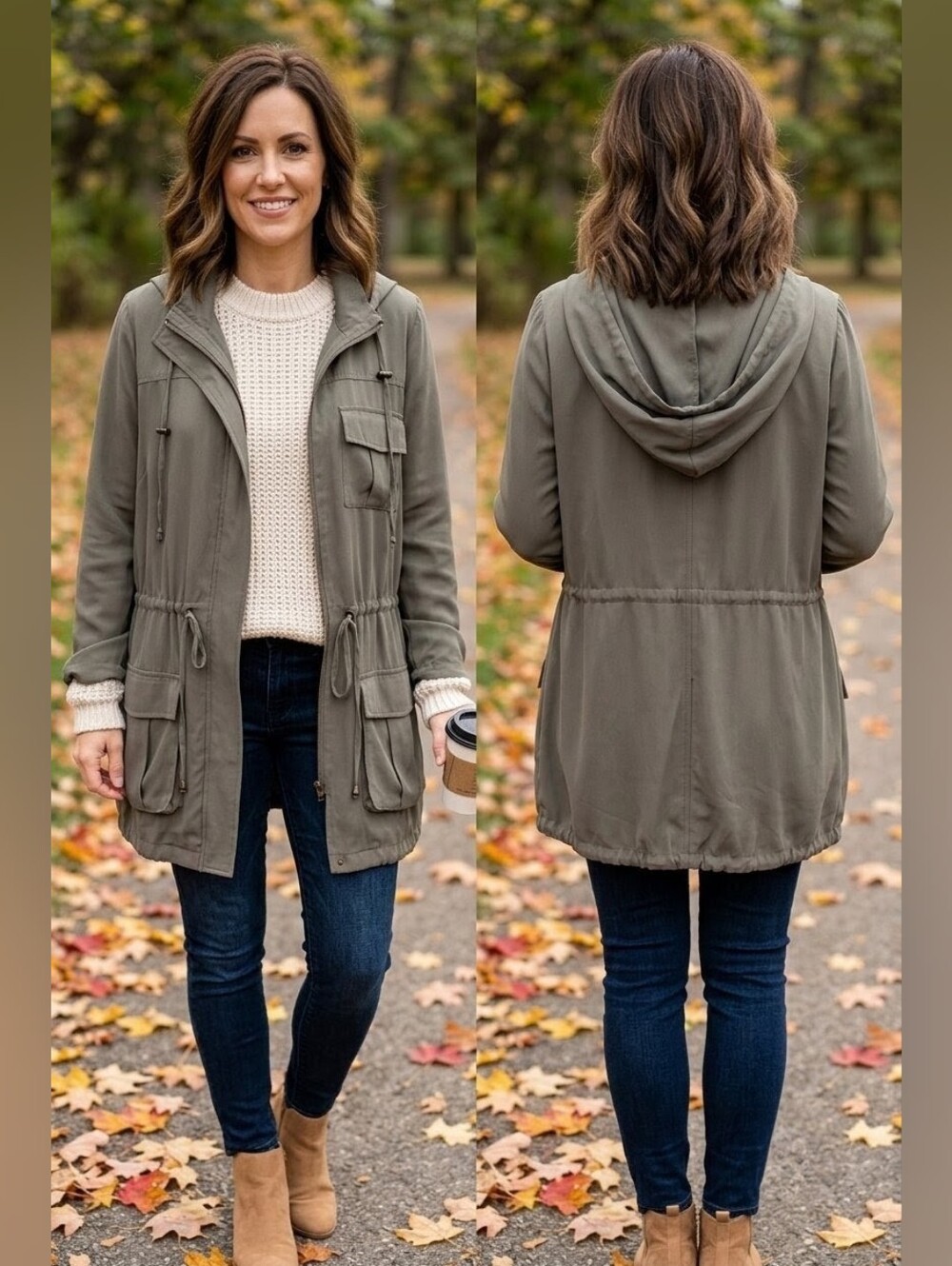 DANIEL RAINN Utility Hooded Jacket in Olive for Women